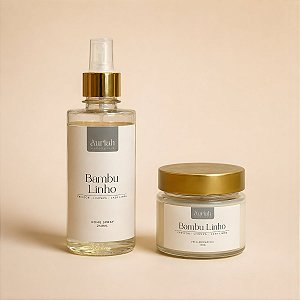 Kit Bambu Linho | Vela + Home Spray