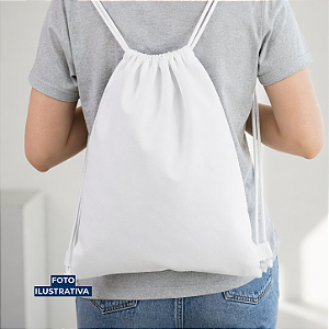 Mochila saco para sublimação em oxford branco e cordinha branca 30cm x 40cm