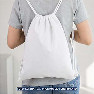 Mochila saco para sublimação em oxford branco e cordinha branca 30cm x 40cm