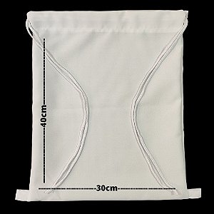 Mochila saco para sublimação em oxford branco e cordinha branca 30cm x 40cm