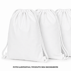 Mochila saco para sublimação em oxford branco e cordinha branca 25cm x 35cm