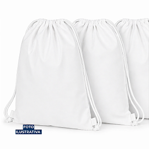 Mochila saco para sublimação em oxford branco e cordinha branca 25cm x 35cm