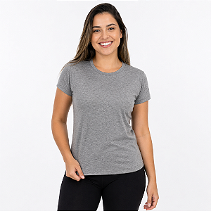 Camisa para sublimação Baby look cinza mescla gola punho 100% poliéster Premium