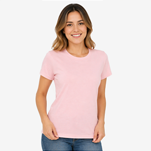 Camisa para sublimação Baby look rosa bebê gola punho 100% poliéster Premium