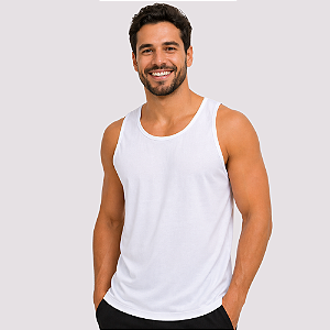 Camiseta para sublimação regata masculina branca acabamento viés 100% poliéster Premium