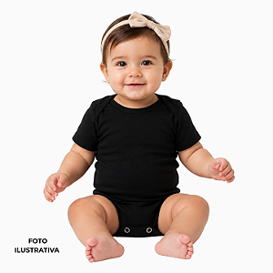 Body infantil preto manga curta malha 100% poliéster Premium
