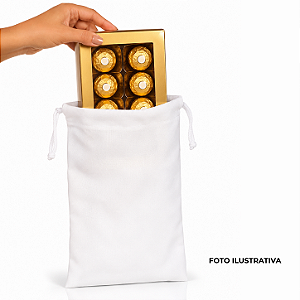 Saquinho para Caixa de Bombom para sublimação em oxford branco 100% poliéster 17cm x 27cm cordinha branca