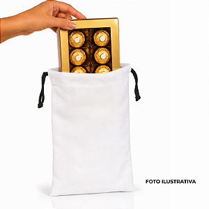 Saquinho para Caixa de Bombom para sublimação em oxford branco 100% poliéster 17cm x 27cm cordinha preta