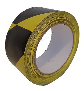 Fita de Demarcação de Solo / Piso Zebrada Preto/Amarelo 48mm x 30 Metros