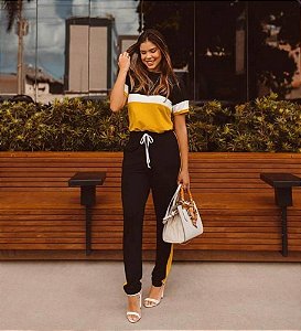 Conjunto de calça e blusa em moletinho com elastano