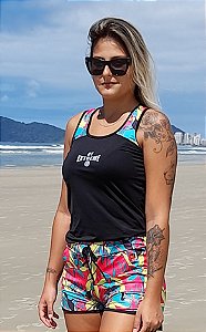 Conjunto Beach Tennis Feminino Shorts Boxer e Regata Estampa Tropical
