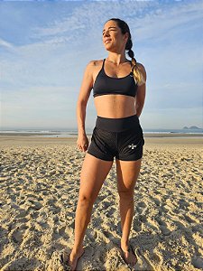 Conjunto Beach Tennis Top + Short Duplo Poliamida Preto