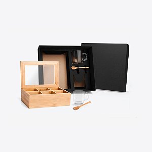 Kit Para Chá Com Caixa Em Bambu E Colheres 5 Peças - KT-90141