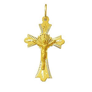 Pingente crucifixo detalhada medio em ouro amarelo 18k. pc 2.63