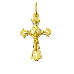 Pingente crucifixo detalhada pequena em ouro amarelo 18k. pc 1.38