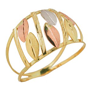 Anel com folhas tricolor em ouro amarelo 18k PC 2.85