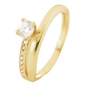 ANEL OURO AMARELO SOLITARIO 18K COM ZIRCONIA LATERAL PC 7.87