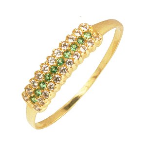 Anel meia aliança com zirconia verde em ouro amarelo 18k PC 2.98