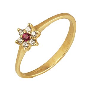 Anel flor com zirconia em ouro amareelo 18k PC 4.88