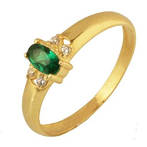 Anel de formatura com zircônia verde em Ouro 18k PC 5.60