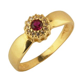 Anel formatura com zirconia rosa em ouro amarelo 18k PC 6.54