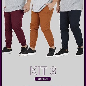 Kit 3 Joggers masculina - Jeans e Sarja - Plus Size