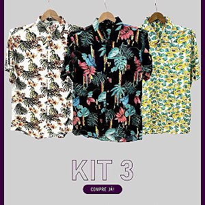 Kit 3 Camisa Floral Masculina Viscose Plus Size - CORES VARIADAS