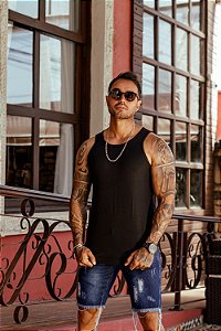 Camiseta Masculina - Regata Básica Longline - Preta