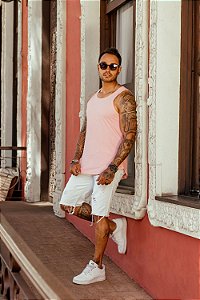 Camiseta Masculina - Regata Básica Longline - Rosa Bebê