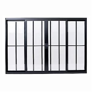 Vitro 4 Folhas Folhas com Grade Linha Modular Alumínio Preto Cmc