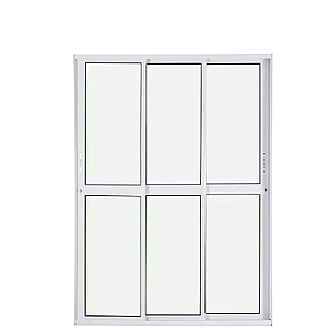 Porta de Correr 3 Folhas Móveis Linha Classic 25 Alumínio Branco com Fechadura Cmc