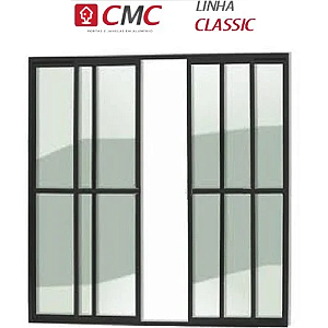 Porta Sacada 4 Folhas Linha Classic 25 Alumínio Preto com Fechadura Cmc