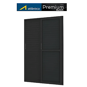 PORTA BALCÃO 3 FOLHAS MÓVEIS LINHA MAGNUM 25 COM FECHADURA E PUXADOR ALUMÍNIO PRETO ATLÂNTICA