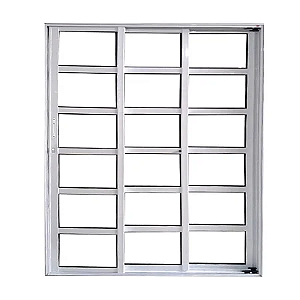 Porta Correr 3 Folhas com Travessa Alumínio Branco Linha 25 Premium