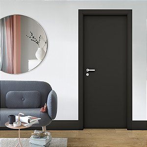 Kit Porta Pronta Concrem Lacca Touch Nero Black Padrão Batente Regulável até de 15 até 21cm com Guarnições 2 Lados Fechadura Arouca e Dobradiças
