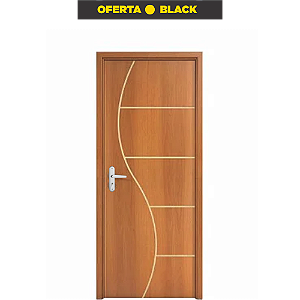 Porta Frisada Curupixá Batente Caixa 11 Ecologico, Fechadura, Dobradiça Completa e Montada