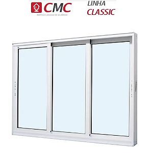 Vitro 3 Folhas Folhas Móveis sem Grade Linha Classic 25 Alumínio Branco Cmc