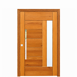 Porta Pivotante BBB Visor Reto Madeira Maciça Cedro Arana Batente 14 Kit Pivô e Fechadura Rolete