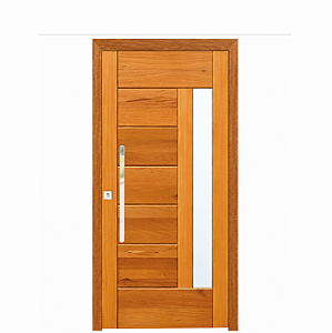 Porta BBB com Visor Reto Madeira Maciça Cedro Arana Montada no Batente cx 14 Fechadura Rolete e Puxador