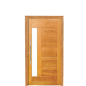 Porta BBB com Visor Reto Madeira Maciça Cedro Arana Montada no Batente cx 14 Fechadura Rolete e Puxador
