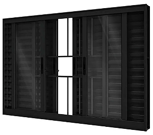 Veneziana 6 Folhas com Grade Linha Classic 25 Alumínio Preto Cmc