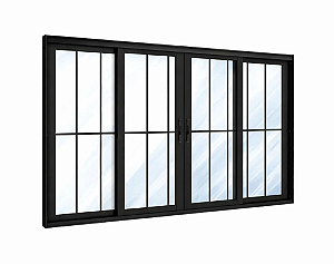 Vitro 4 Folhas com Grade Linha Classic 25 Alumínio Preto Cmc