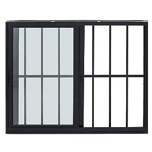 Vitro 2 Folhas com Grade Linha Classic 25 Alumínio Preto Cmc