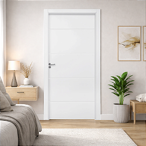 Kit Porta Pronta 4 Frisos Branca Laqueada Uv Batente Regulável de 14 até 19cm com Guarnições 2 Lados Fechadura e Dobradiças