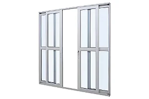 Porta de Correr 4 Folhas Móveis Linha 30 Alumínio Branco com Fechadura - JAP Perfecta Max