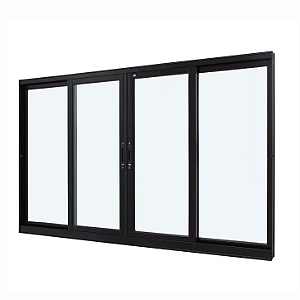 Vitro 4 Folhas Móveis sem Grade Linha Super 25 sem Grade Alumínio Preto - JAP Perfecta Max