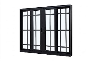 Vitro 4 Folhas Móveis com Grade Linha Super 25 com Grade Alumínio Preto - JAP Perfecta Max
