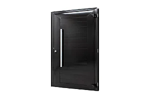Porta de Giro Lambril com Puxador e Fechadura Rolete Alumínio Preto Linha Super 40 Fascinio JAP