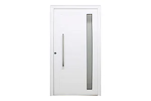 Porta de Giro Lambril com Vidro de 6mm Puxador e Fechadura Rolete Alumínio Branco Linha Super 40 Fascinio JAP