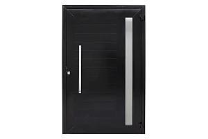 Porta de Giro Lambril com Vidro de 6mm Puxador e Fechadura Rolete Alumínio Preto Linha Super 40 Fascinio JAP